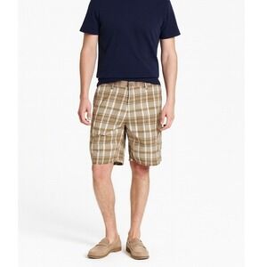 Dockers Men's Washed Cargo Shorts 44 Khaki‎ Beige Gray Off White Plaid NWT